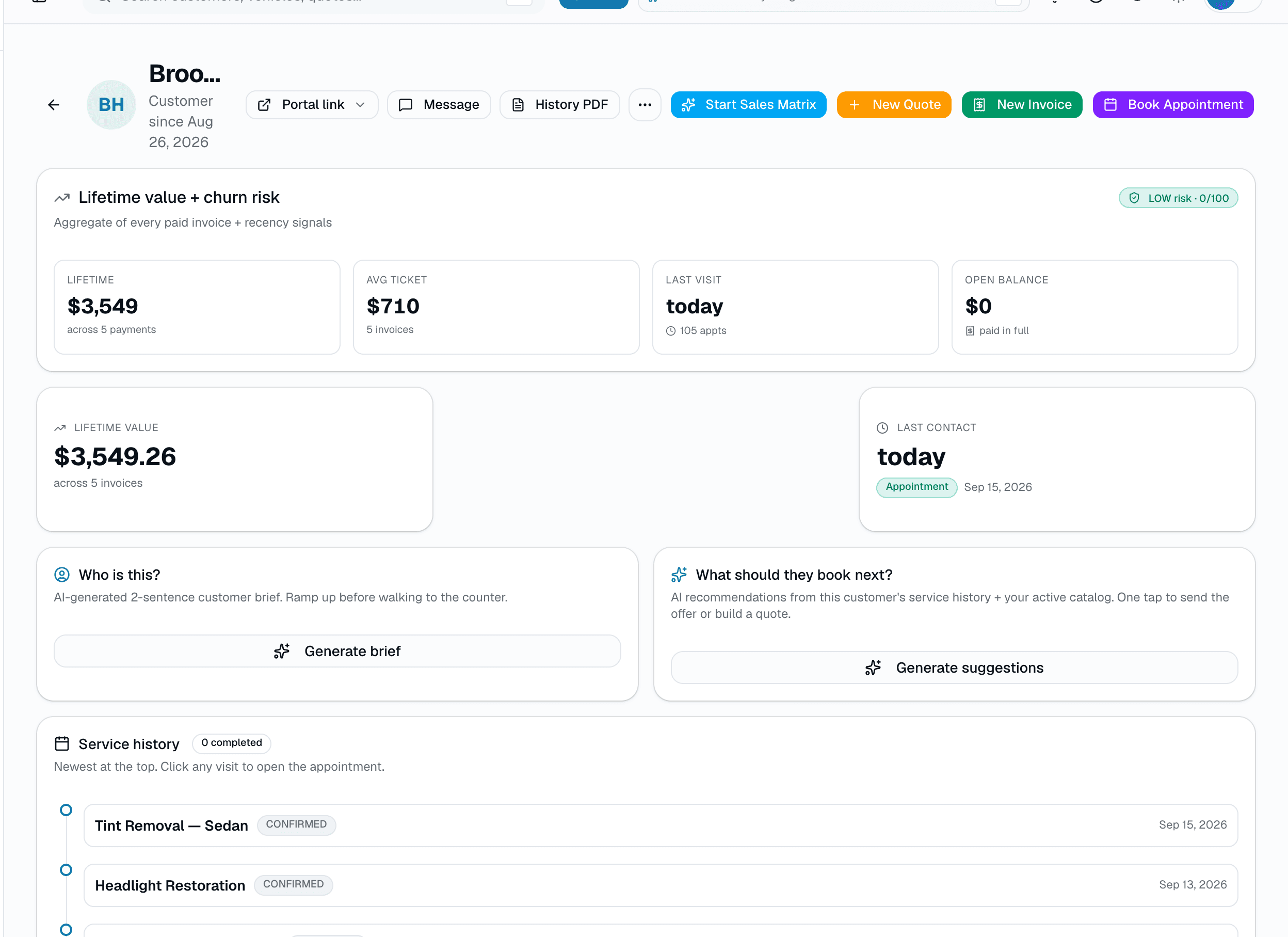 SalesThumb customer profile with vehicles and job history