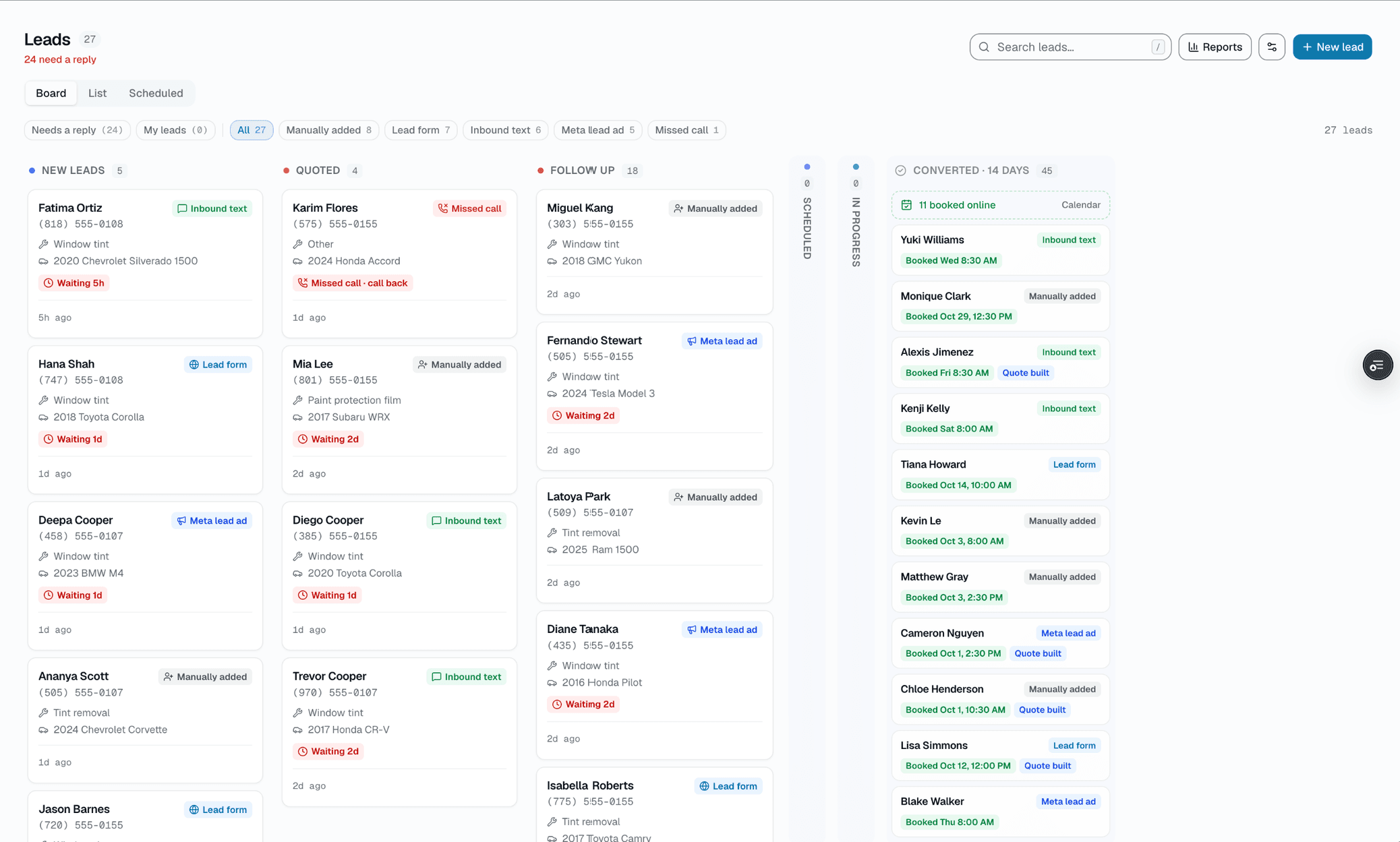 SalesThumb customer pipeline board