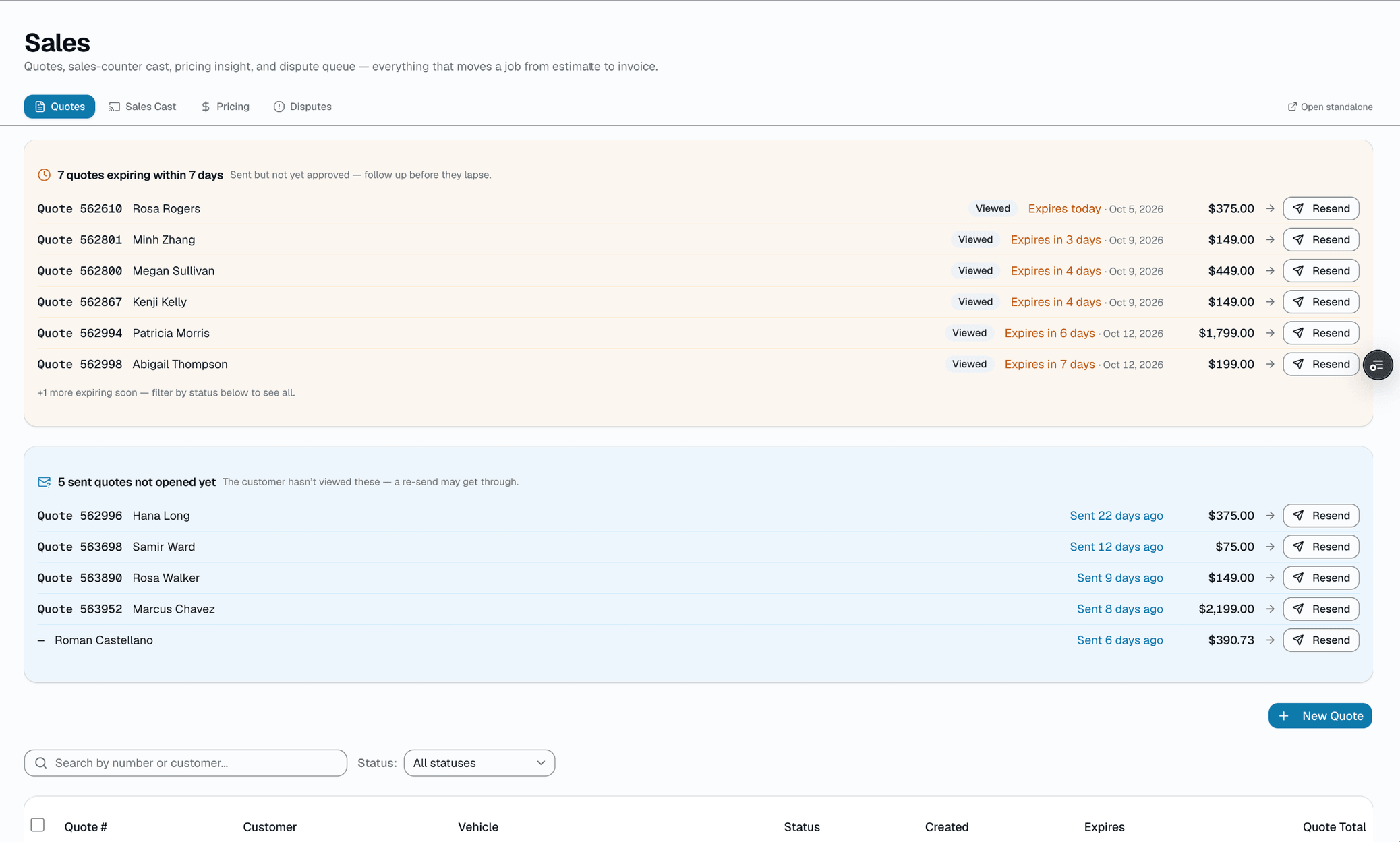 Pick a customer + vehicle, then add line items — plain services or the guided per-window tint picker.