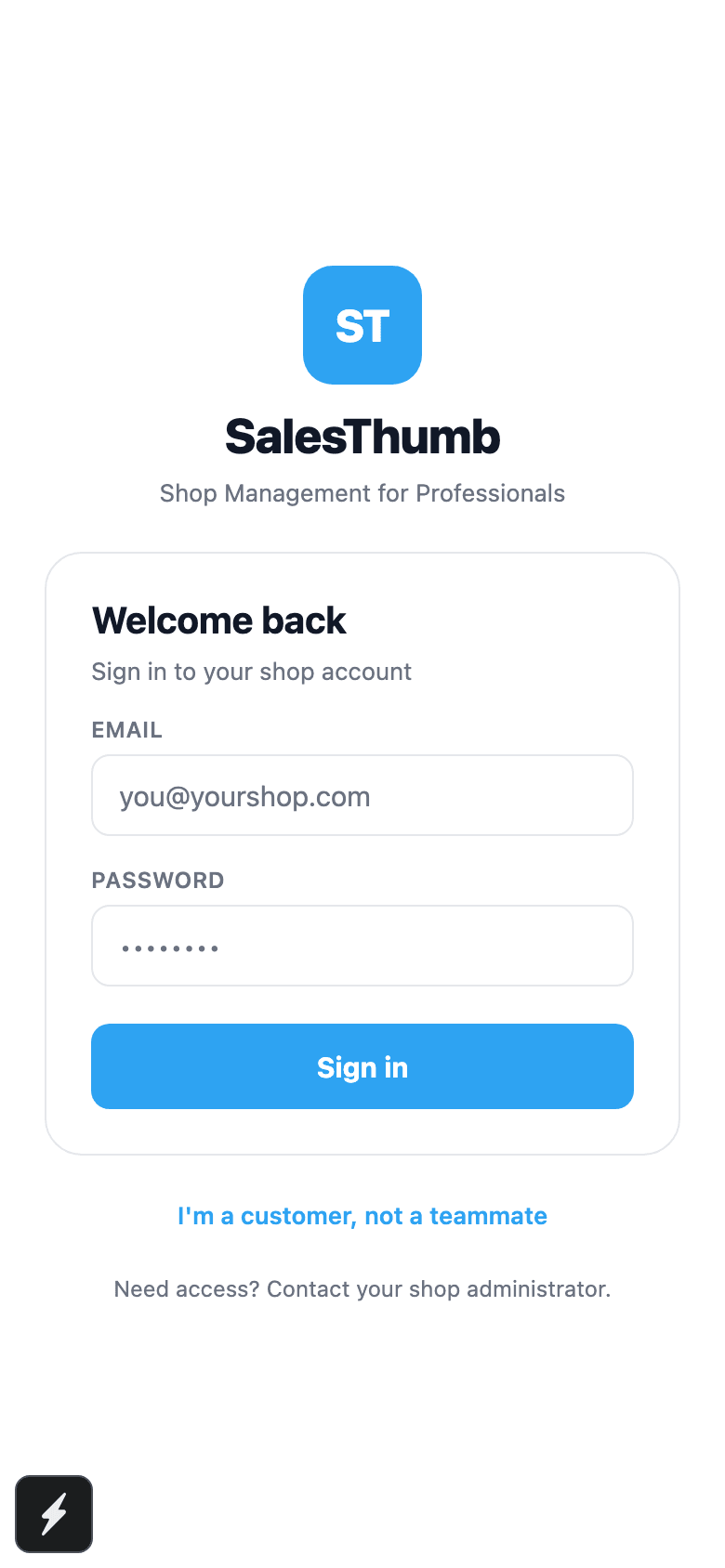 Email + password, the same Better-Auth account as the web dashboard. No separate mobile-only credential.